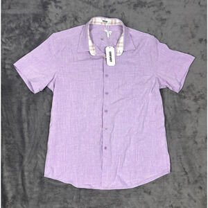 NWT COOFANDY Mens Linen Short Sleeve Summer Button Down Beach Shirt Purple M